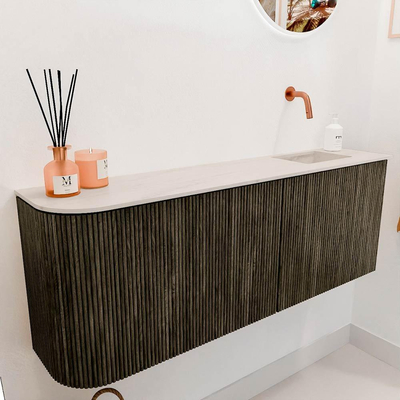 Mondiaz JOYA-DLUX 111.6cm toiletmeubel - ronding links kleur Shadow - Wastafel FAYE positie Rechts Zonder kraangat kleur Meli.