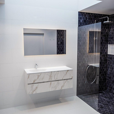 Mondiaz VICA ensemble de meuble de salle de bain - 120cm - meuble sous-vasque carrara - 4 tiroirs - lavabo moon gauche - 1 trou de robinet - miroir LED - version XL 60cm de haut