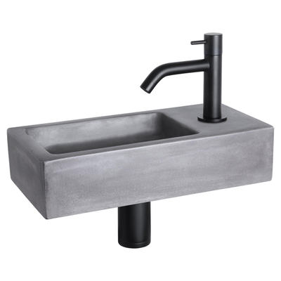 Differnz Ravo fonteinset – 38.5x18.5x9 cm – beton donker grijs – gebogen mat zwarte kraan