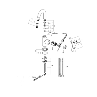 Wiesbaden Caral Mitigeur lavabo avec bec pivotant gunmetal PVD