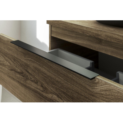 Thebalux type meuble 100x45x50cm poignée en saillie noir mat 2 tiroirs à fermeture douce poignée standard mdf/panneau de particules gris pierre