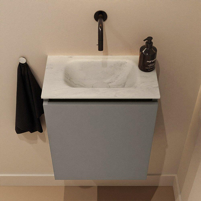 MONDIAZ TURE-DLUX Meuble toilette - 40cm - Smoke - EDEN - vasque Opalo - position centrale - sans trou de robinet