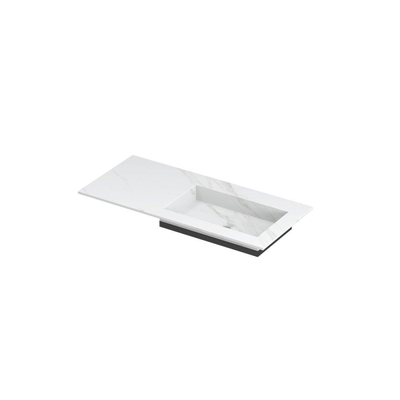 INK Post wastafel - 100x45x1cm - 1 wasbak rechts - 0 kraangaten - keramiek Calacatta mat