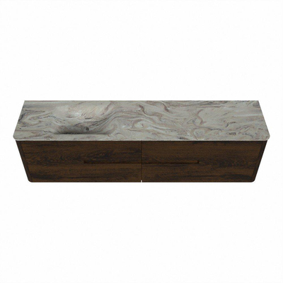 Mondiaz CIRO-DLUX Ensemble de meubles de salle de bains - 190x45x50cm - Vasque en solid surface Glace - 1 lavabo à gauche - sans trous de robinet - 4 tiroirs - Noyer