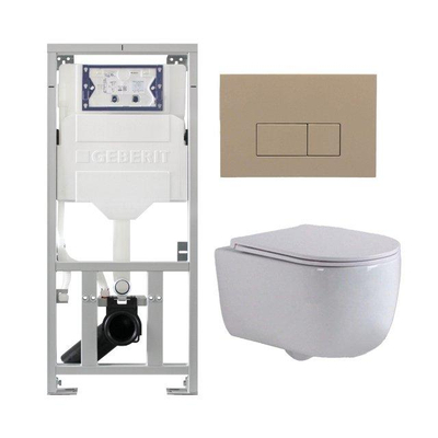 QeramiQ Dely Swirl Pack WC suspendu - 36.3x51.7cm - bâti-support Geberit UP320 - abattant Slim - plaque de commande taupe - boutons rectangulaires - blanc mat