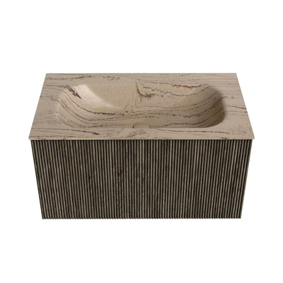 MONDIAZ KURVE-DLUX Meuble de salle de bains 80 cm couleur Shadow avec 1 tiroir et 0 porte. Lavabo BIG SMALL Central sans trou de robinet Arena.
