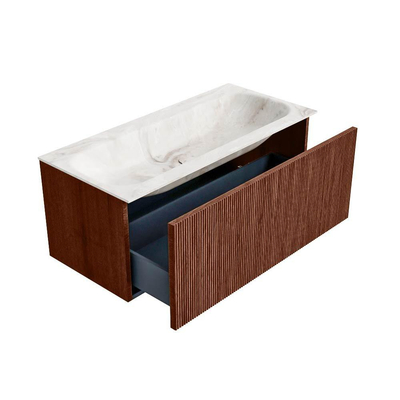 Mondiaz KURVE-DLUX Badkamermeubelset - 100x46x40cm - 1 lade - wastafel solid surface - midden - 1 kraangat - Ruby
