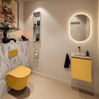 MONDIAZ TURE-DLUX 40cm toiletmeubel Ocher. EDEN wastafel Glace positie midden. Zonder kraangat.