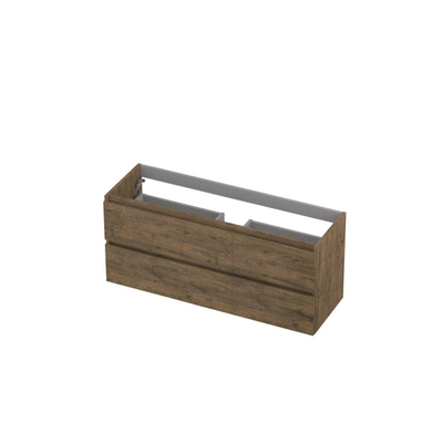 INK Wastafelonderkast - 120x40x52cm - 2 lades - greeploos - met houten keerlijst - MFC - Naturel eiken