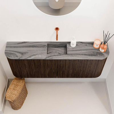 Mondiaz JOYA-DLUX Meuble de salle de bains - 113,2cm - arrondis gauche et droite couleur Walnut - Vasque FAYE position Milieu Sans trou de robinet couleur Sombra