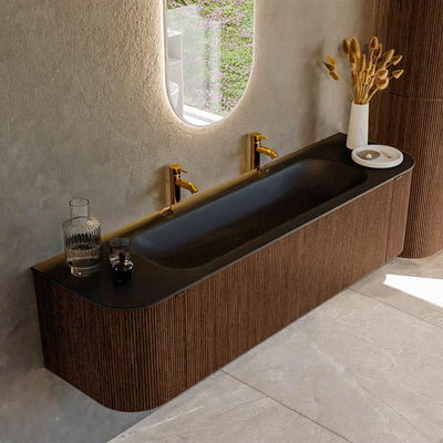 MONDIAZ KURVE 170cm badmeubel met module 25 Len R kleur Walnut met 1 lade en 2 deuren. Wastafel BIG LARGE midden 2 kraangaten Urban.