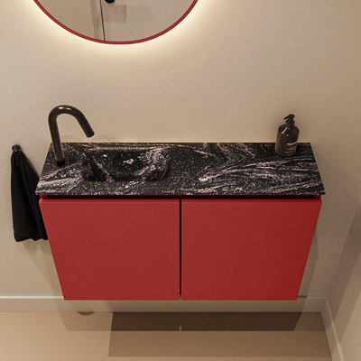 MONDIAZ TURE-DLUX Meuble toilette - 80cm - Fire - EDEN - vasque Lava - position gauche - 1 trou de robinet