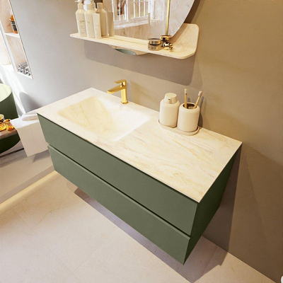 Mondiaz VICA-DLUX Ensemble de meuble de salle de bain - 110cm - meuble sous-vasque armée - 2 tiroirs - lavabo encastré nuage gauche - 1 trou de robinet - version haute de 60cm - ostra