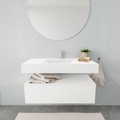 MONDIAZ ALAN 100cm - meuble bas - 1 tiroir - lavabo suspendu - vasque au centre - 1 trou de robinet - talc