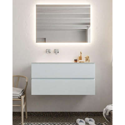 Mondiaz VICA ensemble de meuble de salle de bain - 100cm - meuble sous-vasque argile - 2 tiroirs - lavabo nuage gauche - sans trou de robinet - miroir LED - version XL 60cm de haut