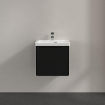 Villeroy & Boch Subway 3.0 meuble sous-lavabo - 50x40x40cm - avec poignée Volcano Black 1 tiroir à fermeture douce 1 découpe pour siphon panneau de particules volcano black