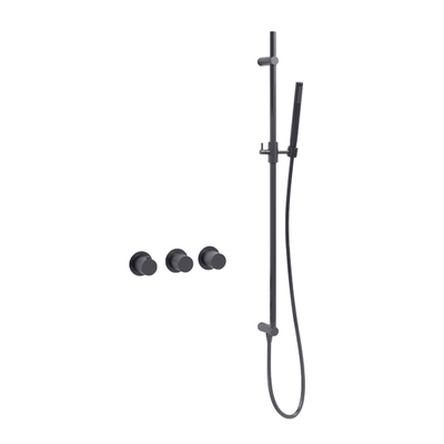 Fortifura Nebbio Badcombinatie-set - thermostaatkraan - glijstang - met geïntegreerde - wandaansluitbocht - gladde doucheslang - staaf handdouche - badvulcombinatie - PVD - geborsteld gunmetal (antraciet)