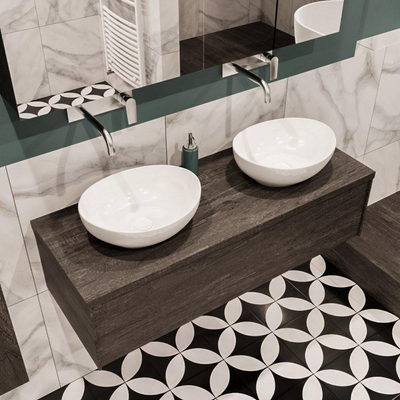 Mondiaz LUSH Meuble salle de bains avec 1 tiroir lavabo BARCO 120x30x45cm double sans trou de robinet Dark brown/Brun foncé