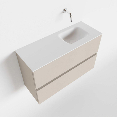 MONDIAZ ADA Toiletmeubel 80x30x50cm met 0 kraangaten 2 lades linen mat Wastafel Lex rechts Solid Surface Wit