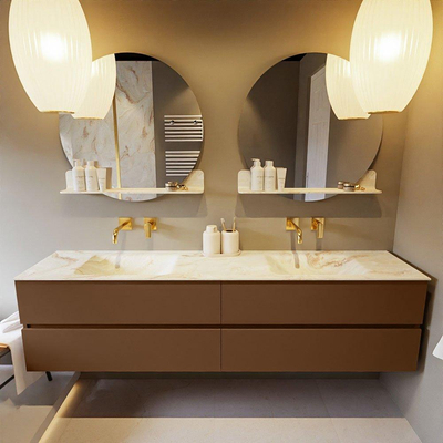 Mondiaz VICA-DLUX ensemble de meuble de salle de bain - 200cm - meuble sous-vasque reposant - 4 tiroirs - lavabo encastré cloud double - sans trous de robinet - version haute de 60cm - frape