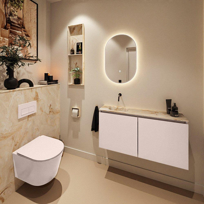 MONDIAZ TURE-DLUX Meuble WC 100cm Rosee. EDEN lavabo Frappe position gauche. Sans trou de robinet.