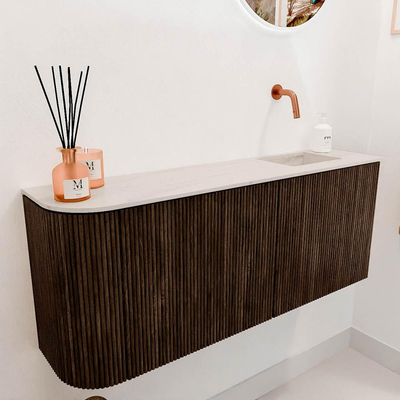 Mondiaz JOYA-DLUX 101.6cm toiletmeubel - ronding links kleur Walnut - Wastafel FAYE positie Rechts Zonder kraangat kleur Meli.