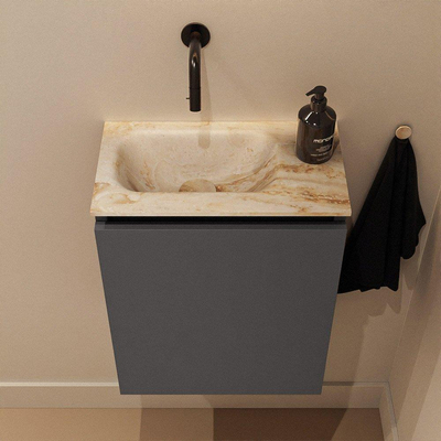 MONDIAZ TURE-DLUX 40cm toiletmeubel Dark Grey. EDEN wastafel Frappe positie links. Zonder kraangat.