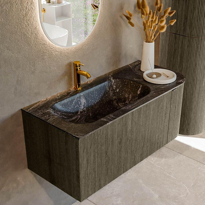 Mondiaz KURVE-DLUX Badkamermeubelset - 105x46x40cm - 1 lade - 1 deur - wastafel solid surface - links - 1 kraangat - Shadow