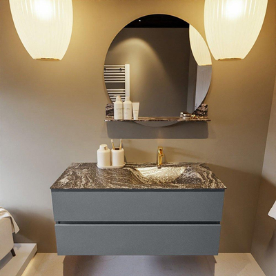 Mondiaz VICA-DLUX Ensemble de meuble de salle de bain - 110cm - meuble sous-vasque plata - 2 tiroirs - lavabo encastrée cloud droite - 1 trou de robinet - version haute de 60cm - lave