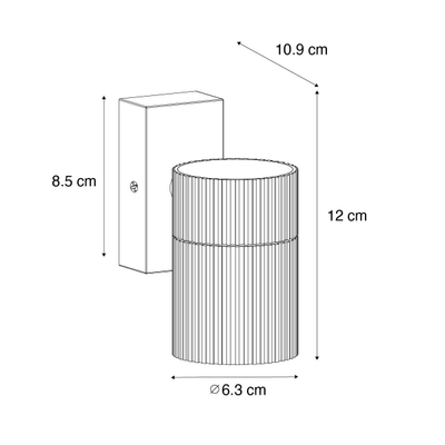 QAZQA Vigo Wandlamp - 1 lamp - 6.3cm - IP44 - Rond - Zwart