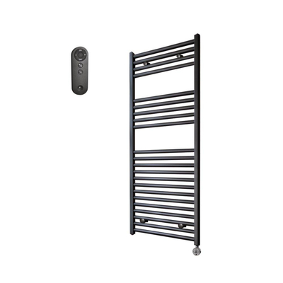 Sanicare HVS Elektrische Radiator - 111.8x60cm - 730W - met afstandsbediening - thermostaat - chroom - rechtsonder - mat zwart