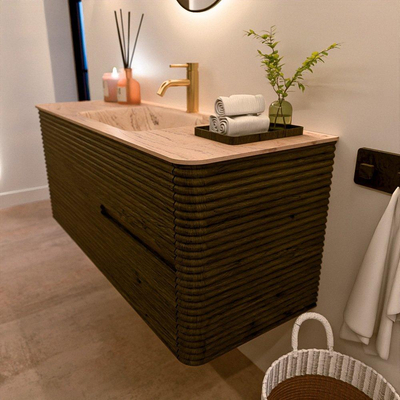 Mondiaz CIRO-DLUX Meuble de salle de bains - 120x45x50cm - Plan vasque solid surface Arena - 1 vasque centrale - 1 trou de robinet - 2 tiroirs - Shadow