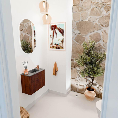 Mondiaz JOYA-DLUX 50cm toiletmeubel - kleur Ruby - Wastafel FAYE positie Rechts 1 kraangat kleur Sombra.