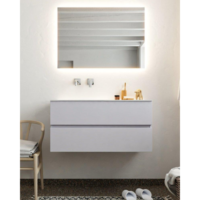 Mondiaz VICA ensemble de meuble de salle de bain - 100cm - meuble sous-vasque cale - 2 tiroirs - lavabo moon gauche - sans trou de robinet - miroir LED - version XL 60cm haut