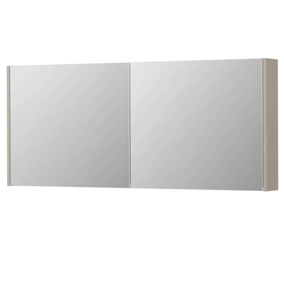 INK SPK1 Armoire de toilette avec miroir - 140x14x60cm - 2 portes - miroir double face - interrupteur et prise de courant - MDF laqué gris cachemire mat