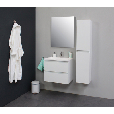 Basic Bella Meuble avec lavabo acrylique 1 trou de robinet 60x55x46cm avec armoire toilette à 1 porte gris Blanc brillant