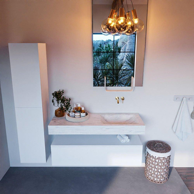 Mondiaz ALAN-DLUX Ensemble de meuble - 120cm - meuble Talc mat - 1 tiroir - Lavabo Cloud Opalo suspendu - vasque Droite - 0 trous de robinet