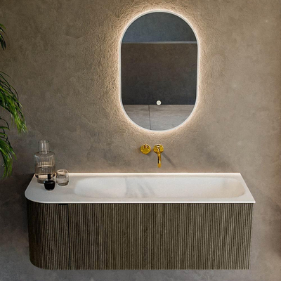 Mondiaz KURVE Badkamermeubelset - 125x46x40cm - 1 lade - 1 deur - wastafel solid surface - rechts - zonder kraangat - Shadow