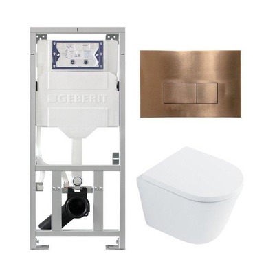 QeramiQ Dely Pack WC - 36,3x51,7cm - à fond creux - sans bride - réservoir encastré Geberit UP320 - abattant WC softclose 35 mm - plaque de commande en cuivre - boutons rectangulaires - blanc brillant