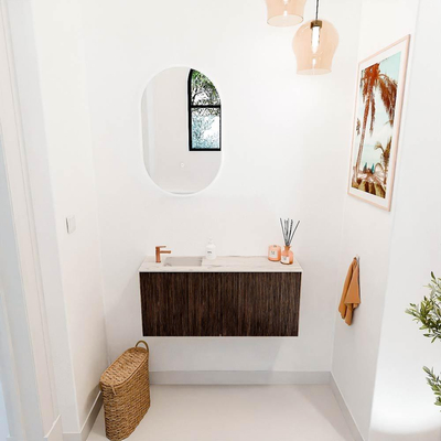 Mondiaz JOYA-DLUX 90cm toiletmeubel - kleur Walnut - Wastafel FAYE positie Links 1 kraangat kleur Nata.