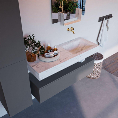 Mondiaz ALAN-DLUX Ensemble de meuble - 120cm - meuble Plata mat - 1 tiroir - Lavabo Cloud Opalo suspendu - vasque Droite - 0 trous de robinet