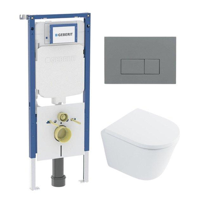 QeramiQ Dely Toiletset - 36.3x51.7cm - diepspoel - rimless - Geberit UP720 inbouwreservoir - softclose toilet zitting - 35mm - bedieningsplaat licht grijs - rechthoekige knoppen - glans wit
