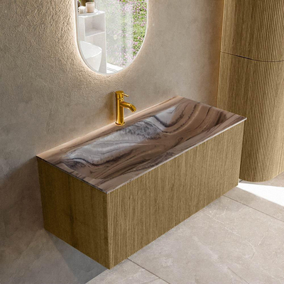 MONDIAZ KURVE-DLUX Meuble de salle de bains 100cm couleur Dusk avec 1 tiroir et 0 porte. Lavabo BIG MEDIUM Central 1 trou de robinet Sombra.
