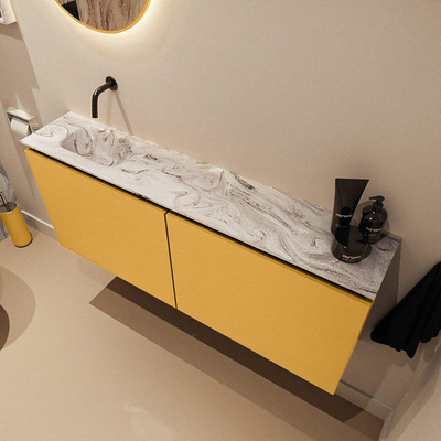 MONDIAZ TURE-DLUX 120cm toiletmeubel Ocher. EDEN wastafel Glace positie links. Zonder kraangat.