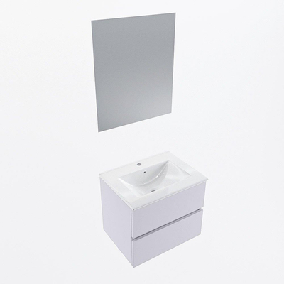 Mondiaz VICA ensemble de meuble de salle de bain - 60cm - meuble sous-vasque cale - 2 tiroirs - lavabo denia milieu - 1 trou de robinet - couleur Blanc Brillant - miroir LED - version XL 60cm de haut