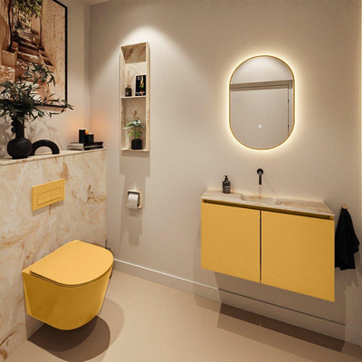 MONDIAZ TURE-DLUX Meuble toilette - 80cm - Ocher - EDEN - vasque Frappe - position centrale - sans trou de robinet
