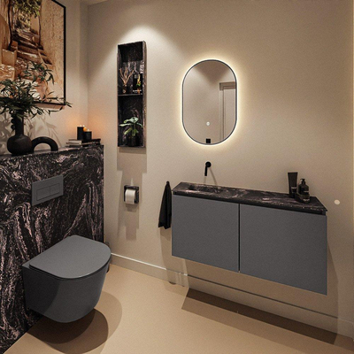 MONDIAZ TURE-DLUX Meuble toilette - 100cm - Dark Grey - EDEN - vasque Lava - position gauche - sans trou de robinet