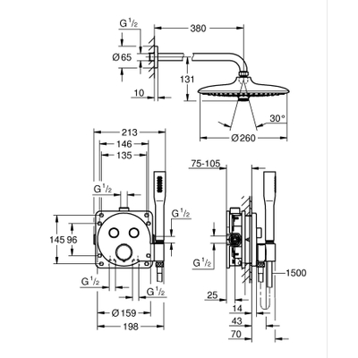 GROHE QuickFix Precision SmartControl Système de douche encastré - tête de douche Vitalio Joy 260 - chrome.