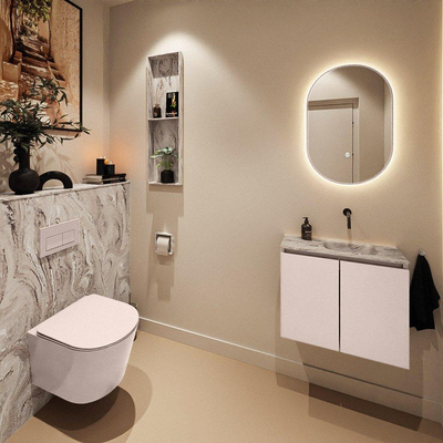 MONDIAZ TURE-DLUX Meuble toilette - 60cm - Rosee - EDEN - vasque Glace - position droite - sans trou de robinet