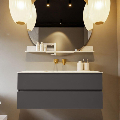 Mondiaz VICA-DLUX ensemble de meuble de salle de bain - 120cm - meuble sous-vasque gris foncé - 2 tiroirs - lavabo encastré nuage milieu - sans trous de robinet - version haute de 60cm - opalo